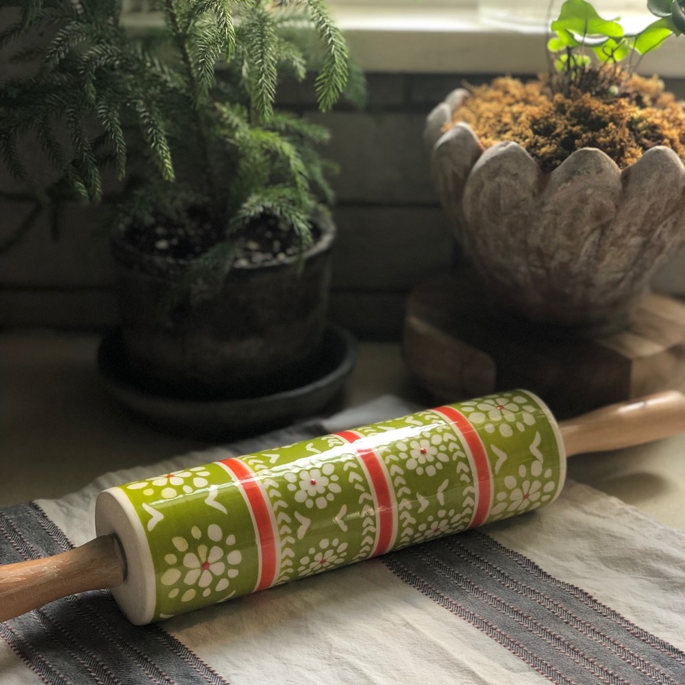 Anthropologie Green Folk Flora Rolling Pin
